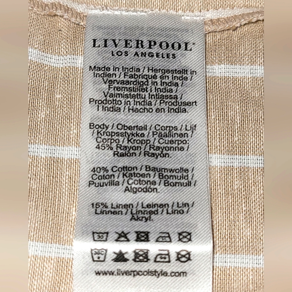 XL LIVERPOOL Linen Blend Striped Button Down Fringe Hem Lagenlook Shirt - Picture 7 of 8